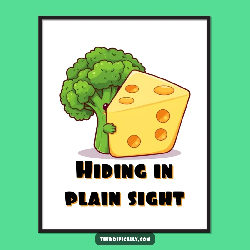 Funny Veggie Poster: Shy Broccoli Cheese Art, Perfect Humorous Gift Decor