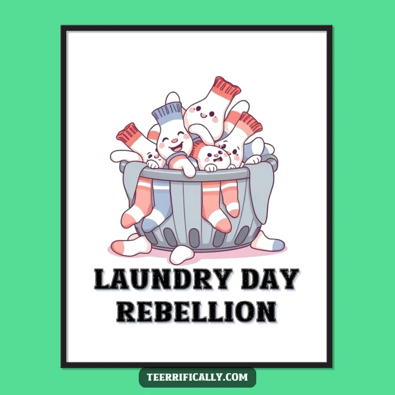 Funny Sock Poster: Laundry Basket Escape Art, Perfect Humorous Gift Decor