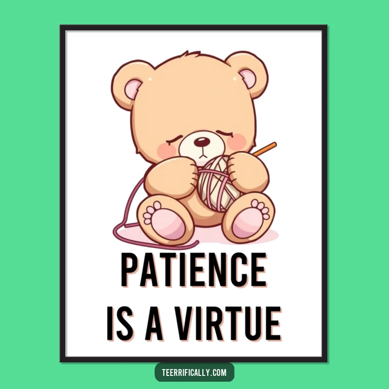 Funny Sleepy Bear Knitting Art Poster: Bring Cozy, Comical Vibes to Your Walls