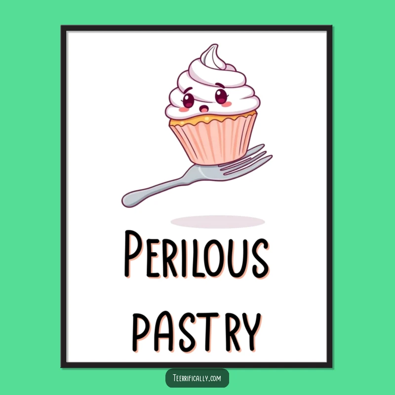 Funny Cupcake's Fork Fiasco Poster - Hilarious Dessert Art Print for Walls