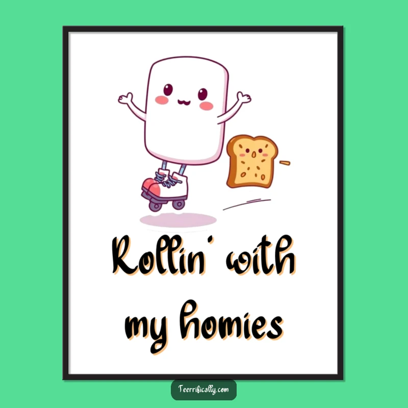 Funny Marshmallow Roller Skater Poster - Zippy Breakfast Art for Your Wall!