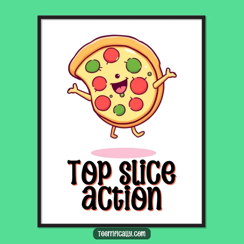 Funny Pizza Cartwheel Poster - Cheesy Smile Wall Art for Foodies