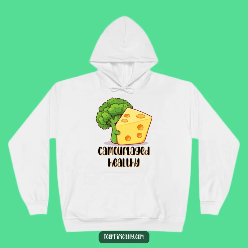 Cozy Funny Veggie Hoodie: Shy Broccoli Cheese Design, Ideal Humorous Gift