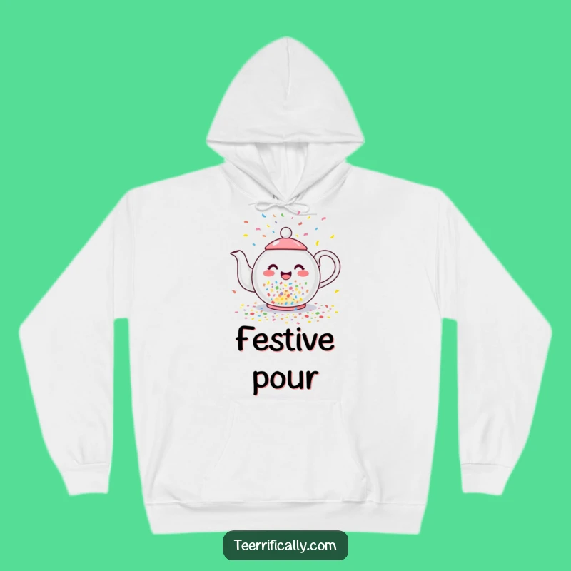 Cozy Funny Confetti Hoodie: Teapot Party Design, Ideal Humorous Gift