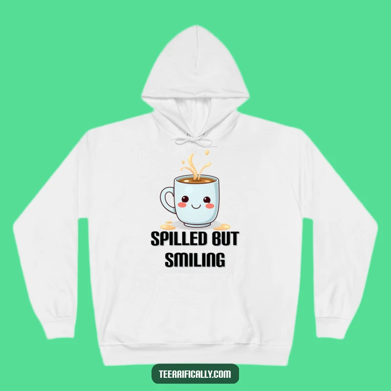 Cozy Funny Latte Spill Smiley Face Hoodie - Warm Hug Gift