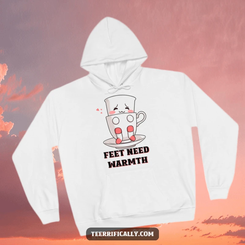 Funny hoodie featuring a confused teacup wearing socks, hilariously attempting to float, offering cozy and whimsical comfort.