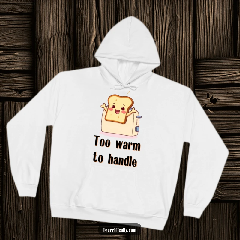 Funny hoodie with a gleeful toast slice leaping out of a toaster, radiating morning energy and playful breakfast vibes for cozy wear.