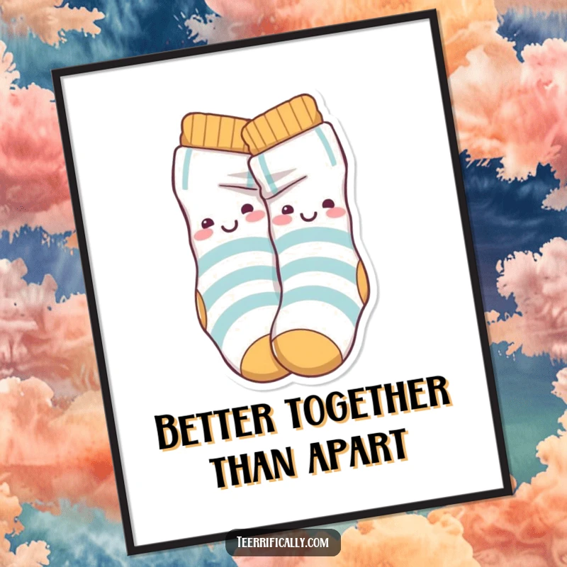 Funny Free Printable Wall Art showing two socks playfully tangled in a knot, adding a humorous and cozy vibe.