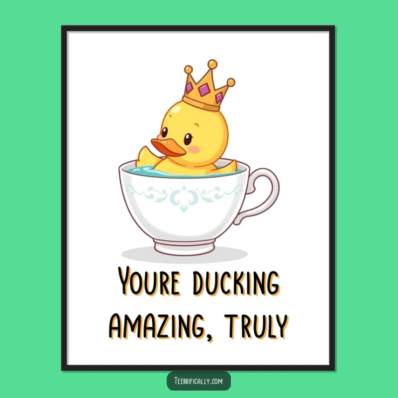 Cute Free Printable Wall Art: Royal Duck in Teacup Downloadable Poster