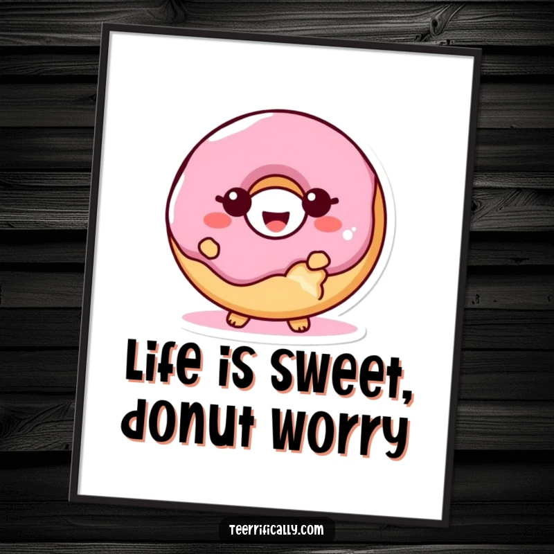Funny Free Printable Wall Art of a proud, giggling donut with a bite taken out, looking cheerful.