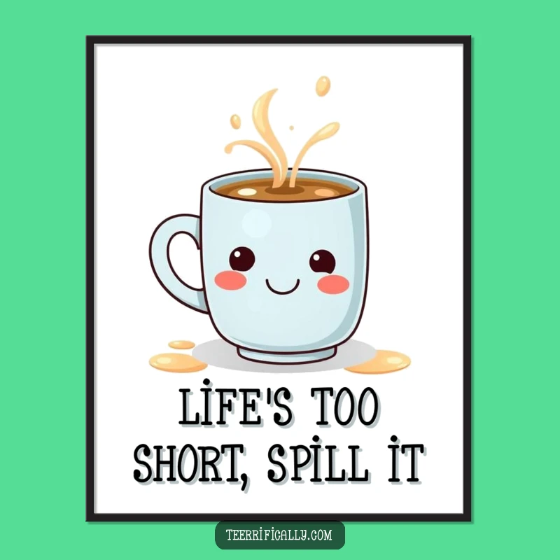 Free Printable Wall Art: Funny Coffee Mug Latte Smiley Face Playful Downloadable Decor