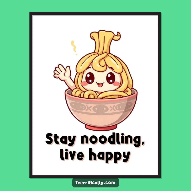 Funny Free Printable Wall Art: Happy Noodle Wave, Humorous Downloadable Decor Gift!