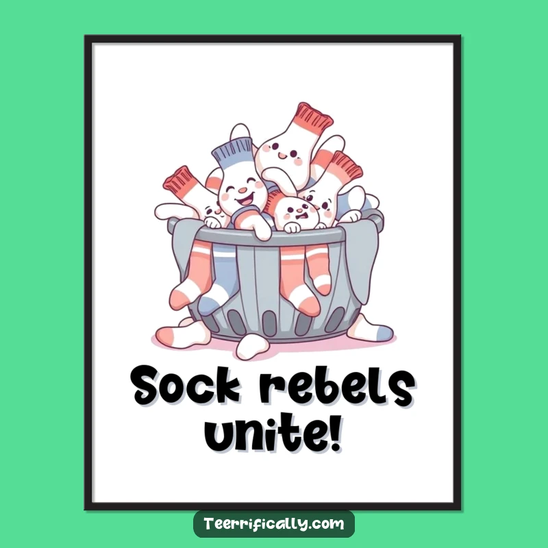 Funny Free Printable Wall Art: Sock Escape Laundry Day Digital Download Art