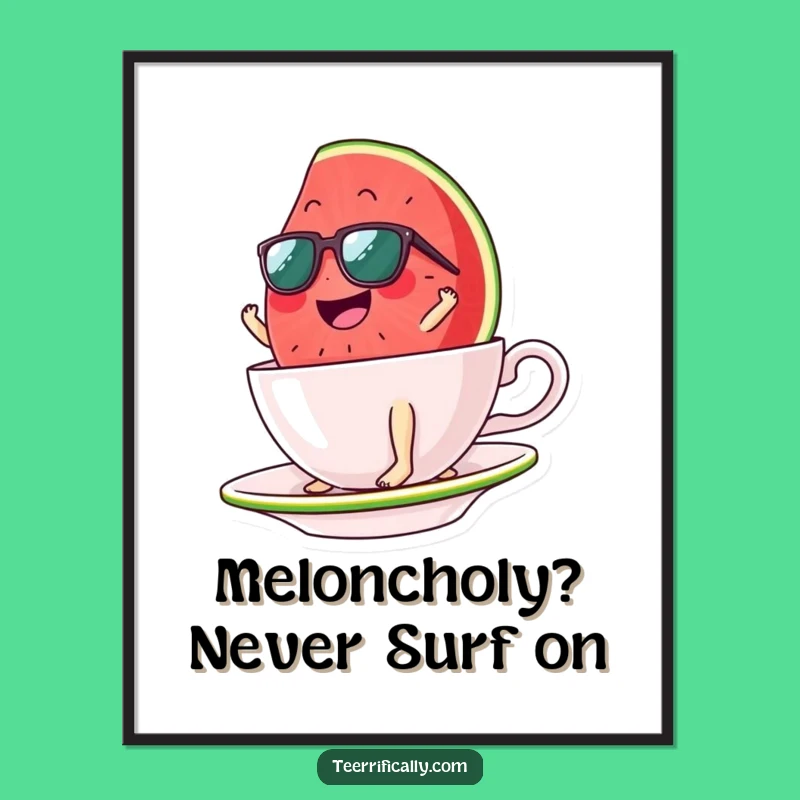 Funny Free Printable Watermelon Art: Surfer Slice Teacup Wall Art Downloadable