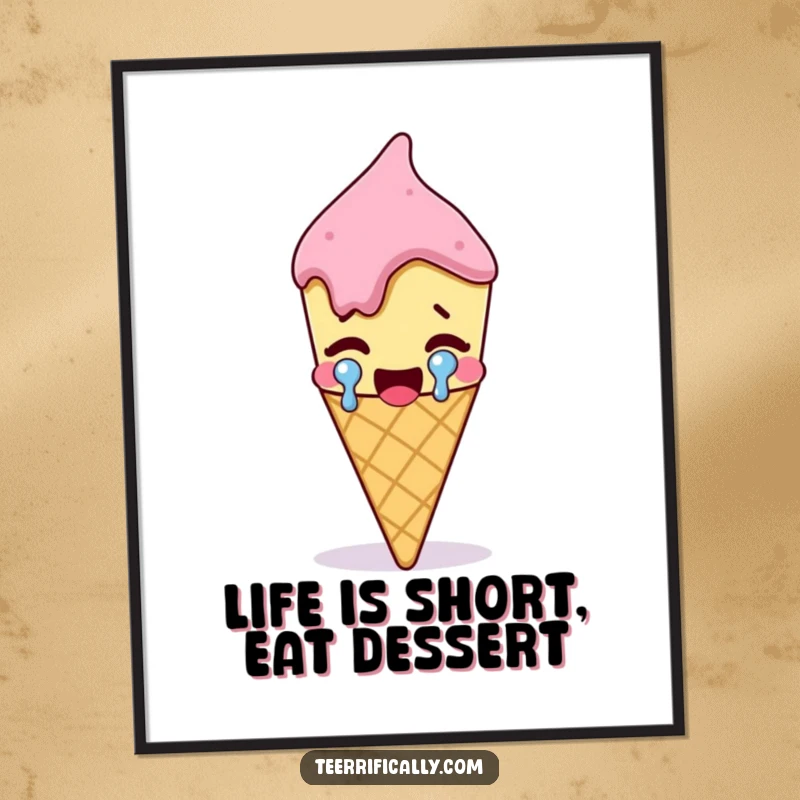 Funny Free Printable Wall Art: A melting ice cream cone shedding a single, comically oversized tear of pure, sweet joy.