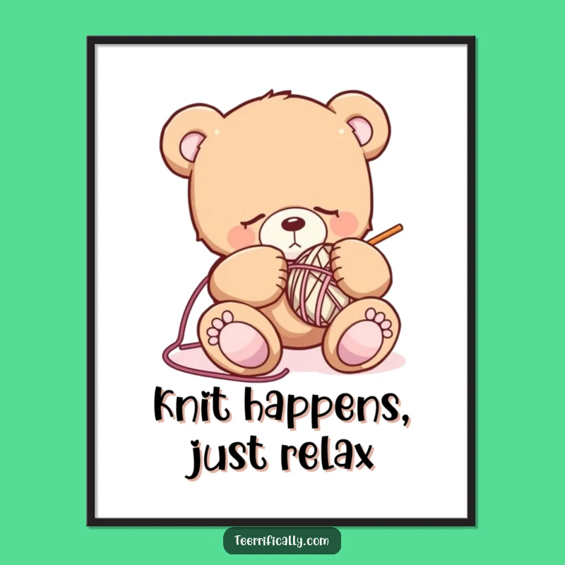 Free Printable Sleepy Bear Knitting Art: Funny Downloadable Decor Gift