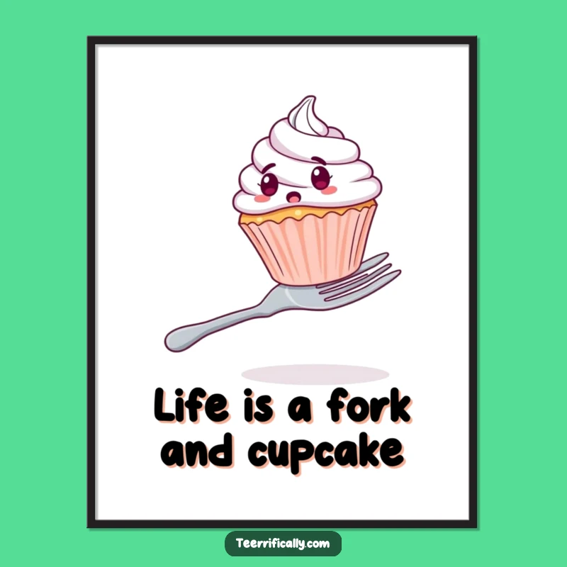 Funny Free Printable Wall Art: Surprised Cupcake on Fork Humorous Downloadable Decor