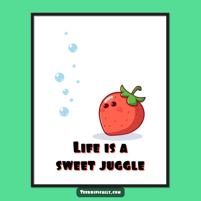 Free Printable Funny Wall Art: Juggling Strawberry, Sparkling Downloadable Decor