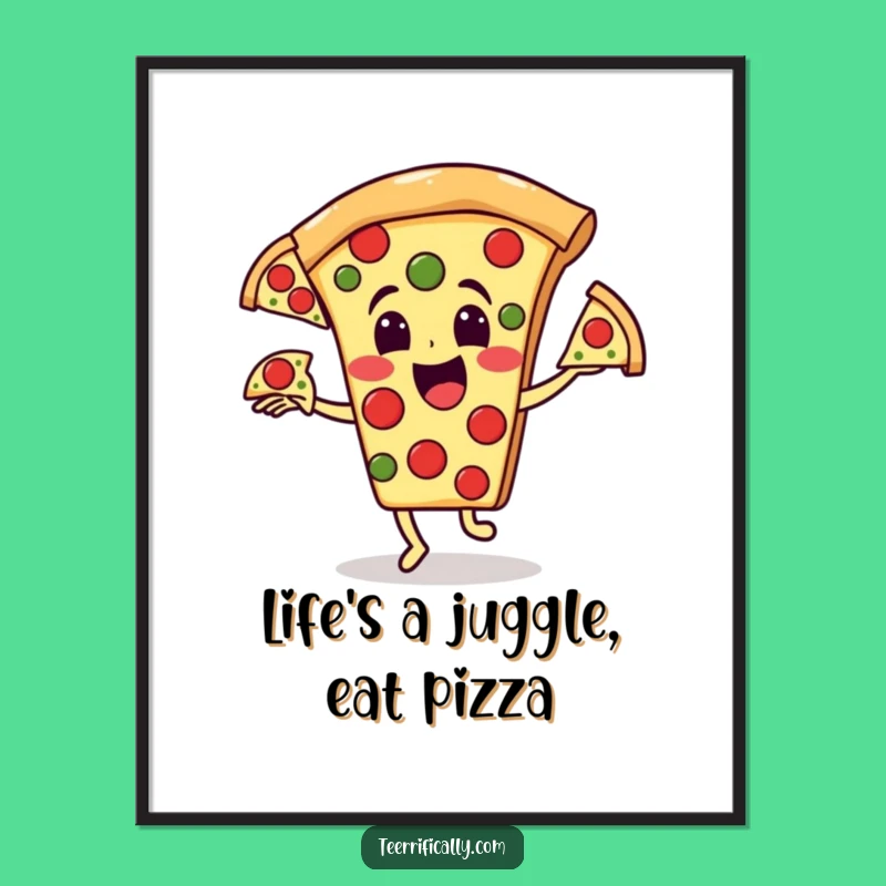 Funny Free Printable Wall Art: Pizza Pepperoni Juggling Downloadable Decor