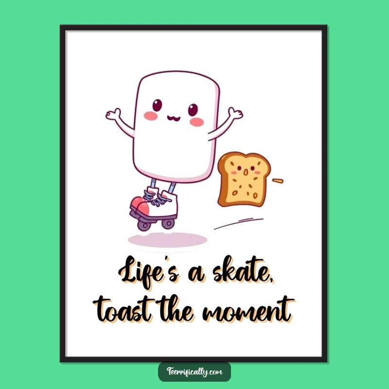 Free Printable Funny Wall Art: Zippy Marshmallow Skates, Quirky Downloadable Art for Your Room
