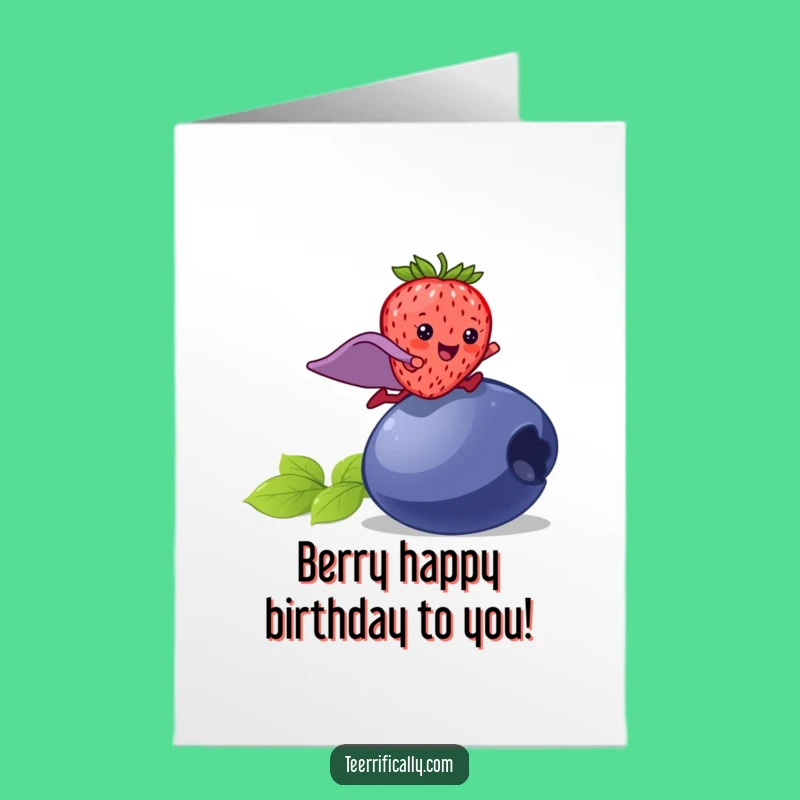 Free Printable Birthday Card: Superhero Strawberry Card, Leaping into a Berry Happy Celebration