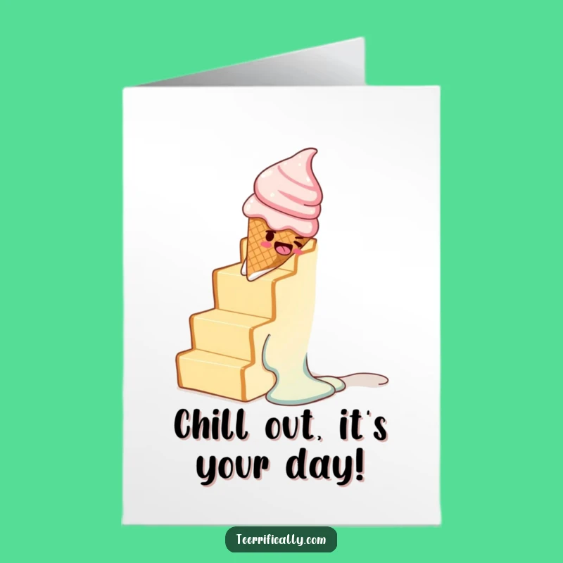Funny Free Printable Birthday Card: Melting Ice Cream Staircase Humor Downloadable Gift
