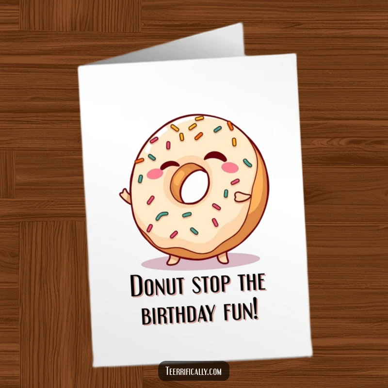 Funny Free Printable Birthday Card: A winking donut covered in colorful sprinkles, doing a playful shimmy.