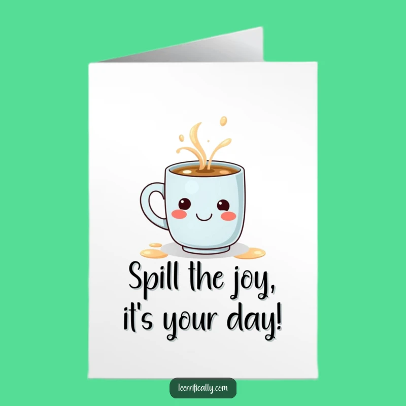 Free Printable Birthday Card: Funny Coffee Mug Latte Art Smiley Face Downloadable Gift