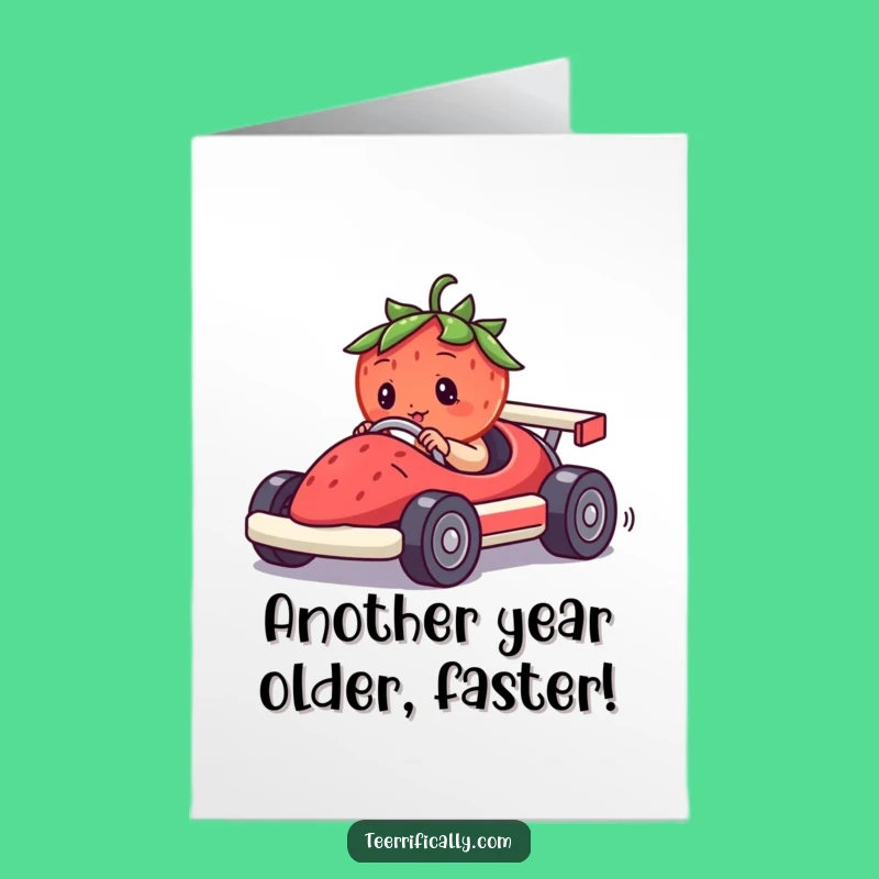 Free Printable Birthday Card: Funny Strawberry Racer for a Hilarious Downloadable Gift