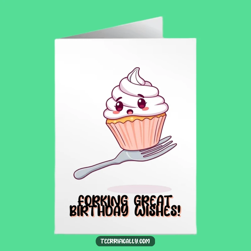 Free Printable Birthday Card: Funny Surprised Cupcake Balancing Act Downloadable Gift