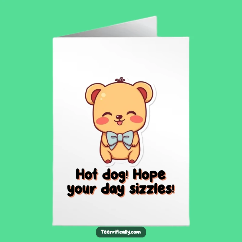 Free Printable Birthday Card: Shy Hot Dog Bowtie Funny Downloadable Gift
