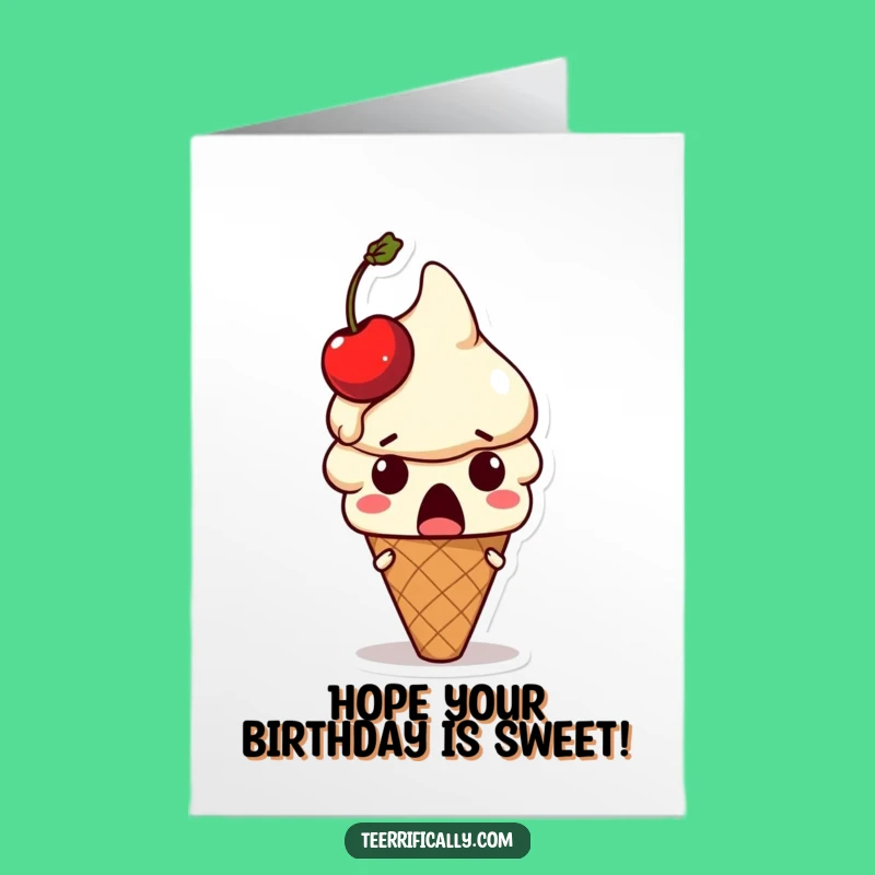 Free Printable Birthday Card: Surprised Ice Cream Melt Fun Downloadable Gift