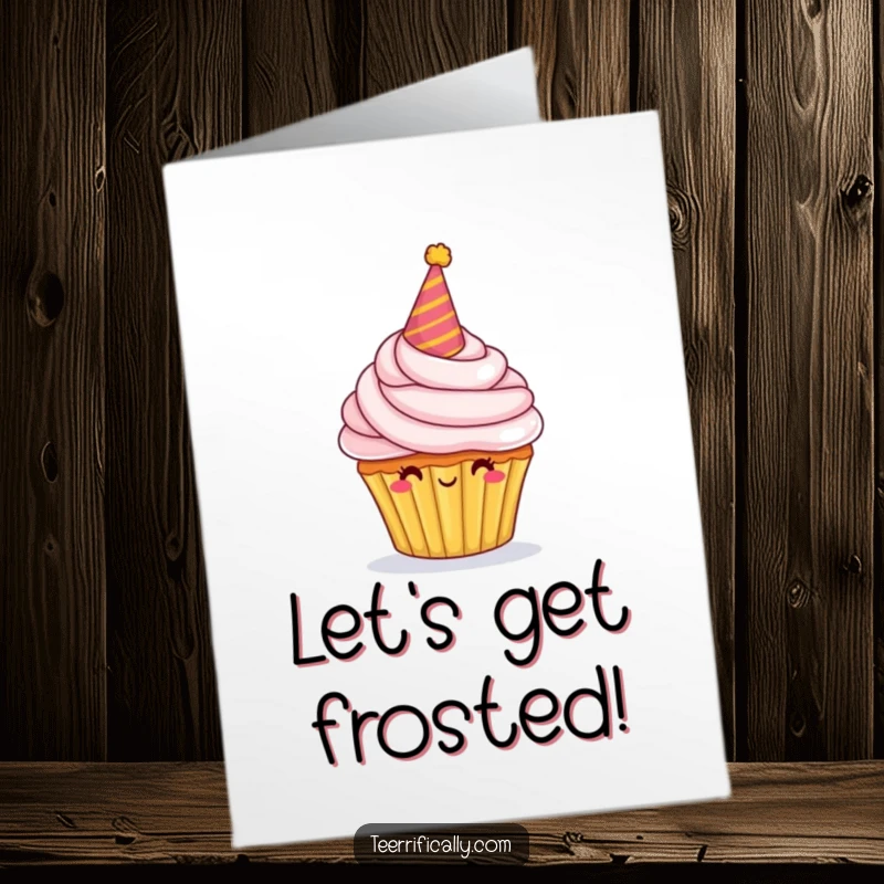Funny Free Printable Birthday Card featuring a proud cupcake with a tiny hat and overflowing frosting, ready for a celebration.