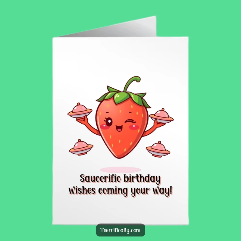 Free Printable Birthday Card: Winking Strawberry Juggler, Hilarious Downloadable Gift!
