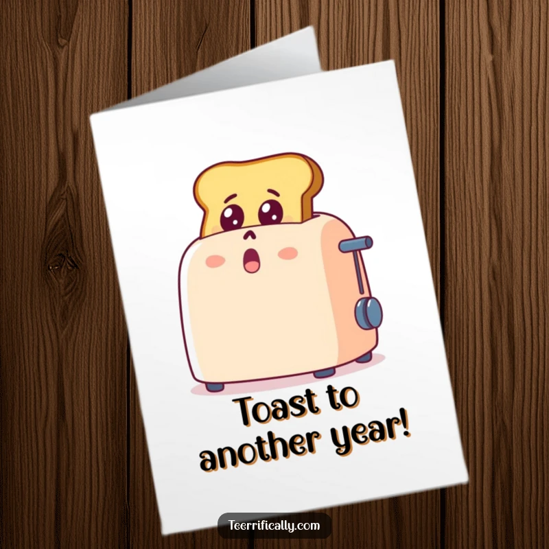 Funny Free Printable Birthday Card: Cartoon toast comically popping out of a toaster, eyes wide with shock and delight.