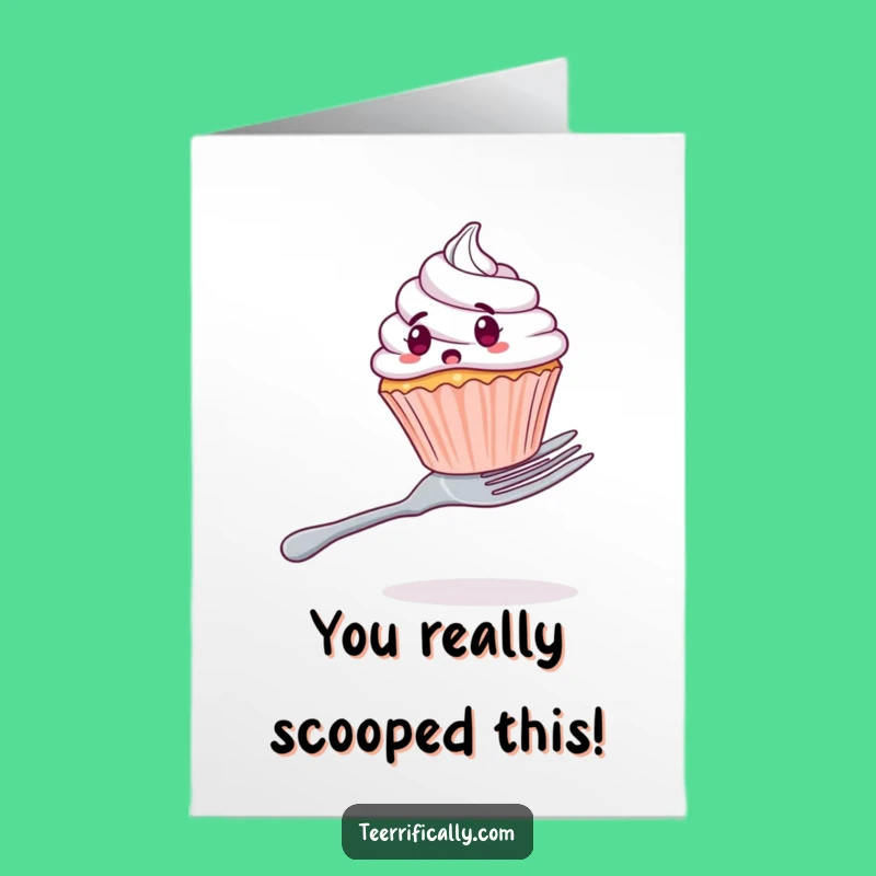 Free Printable Congrats Card: Shocked Cupcake Balancing Act Downloadable Gift