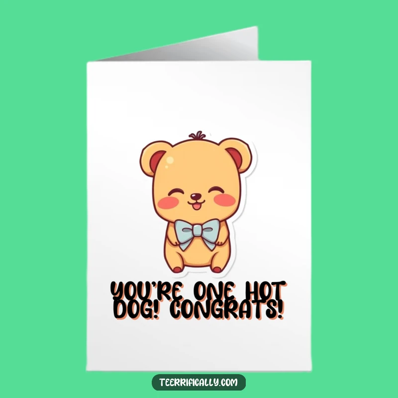 Free Printable Congrats Card: Shy Hot Dog Bowtie Funny Achievement Gift