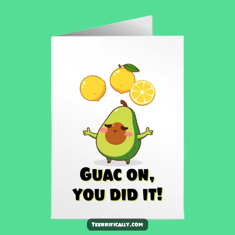 Free Printable Juggling Avocado Congrats Card - Citrus Triumph