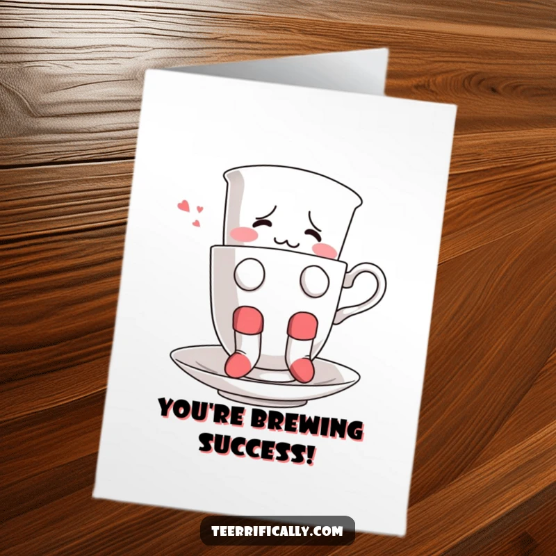 Funny Free Printable Congratulations Card: Confused teacup wearing socks attempts to float, celebrating an unusual win, a downloadable delight.