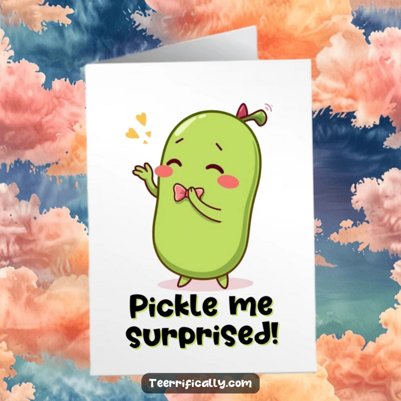 Funny Free Printable Pickle Congratulations Card: A sentient pickle bows dramatically, celebrating achievements with downloadable humor.