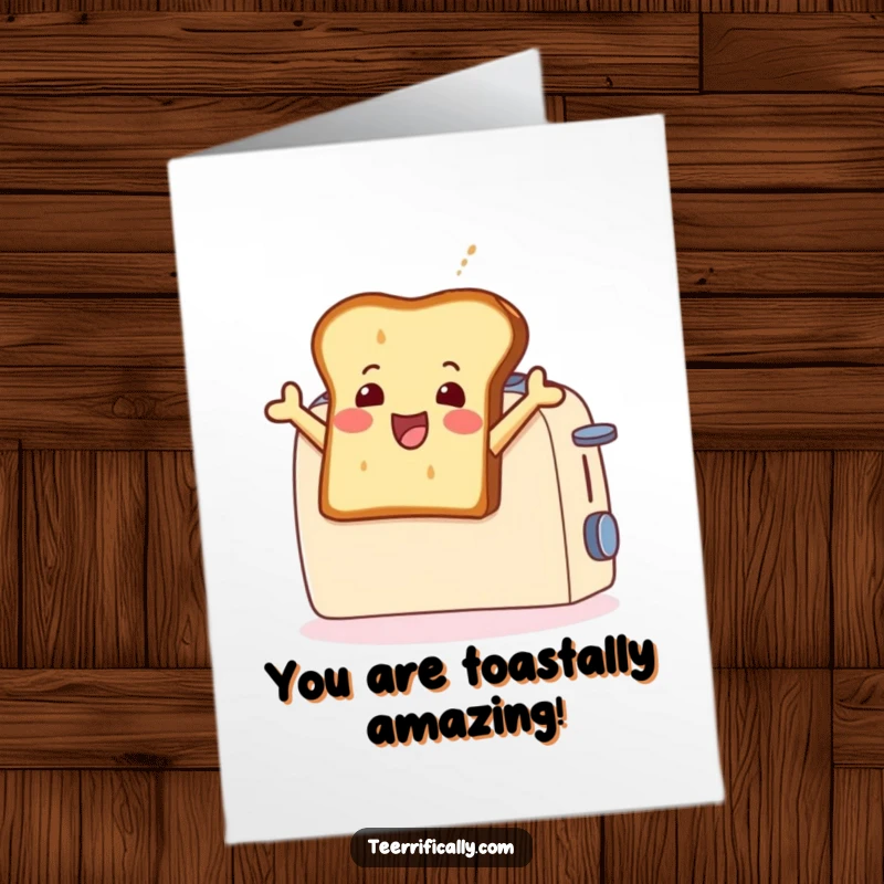 Funny Free Printable Congratulations Card: A happy slice of toast bursts from a toaster, celebrating achievements with energetic glee and a cheerful pop.