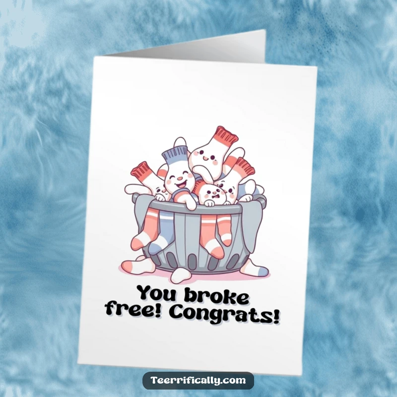 Funny Free Printable Congratulations Card: A triumphant pile of socks celebrates escaping the laundry basket.