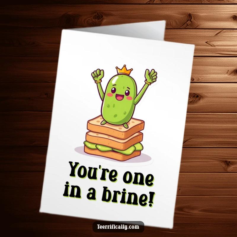Funny Free Printable Pickle Congratulations Card: A pickle striking a heroic pose on toast, celebrating a victory.