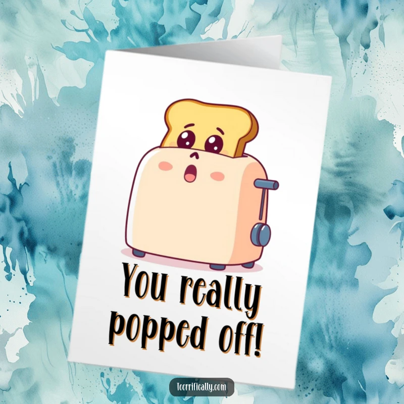 Funny Free Printable Congratulations Card: Cartoon toast comically emerging from a toaster, expressing shock and delight at success.