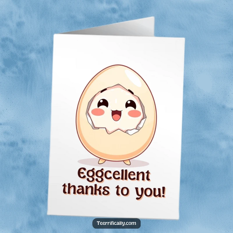Funny Free Printable Thank You Card: A startled egg cracks open with a look of happy surprise, humorously conveying thanks.