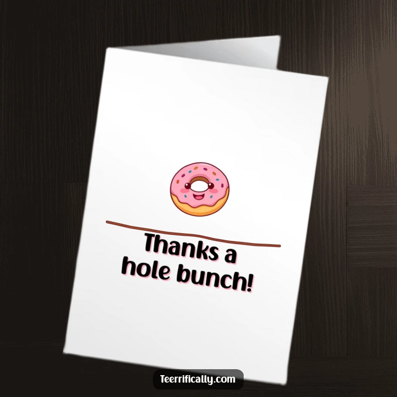 Funny Free Printable Donut Thank You Card: A donut performing a tightrope walk, conveying gratitude with humor.