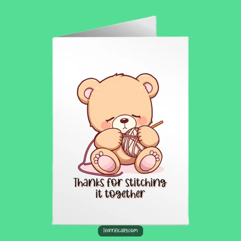 Free Printable Sleepy Bear Knitting Thank You Card: Funny Downloadable Appreciation Gift
