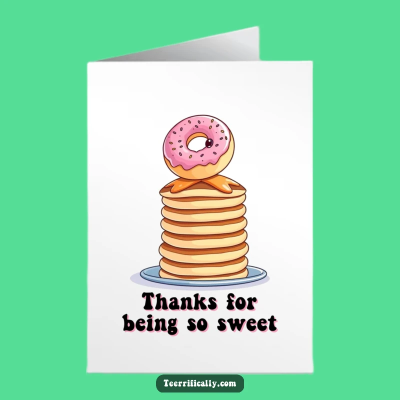 Free Printable Thank You Card: Donut Balances Thanks on a Pancake Stack