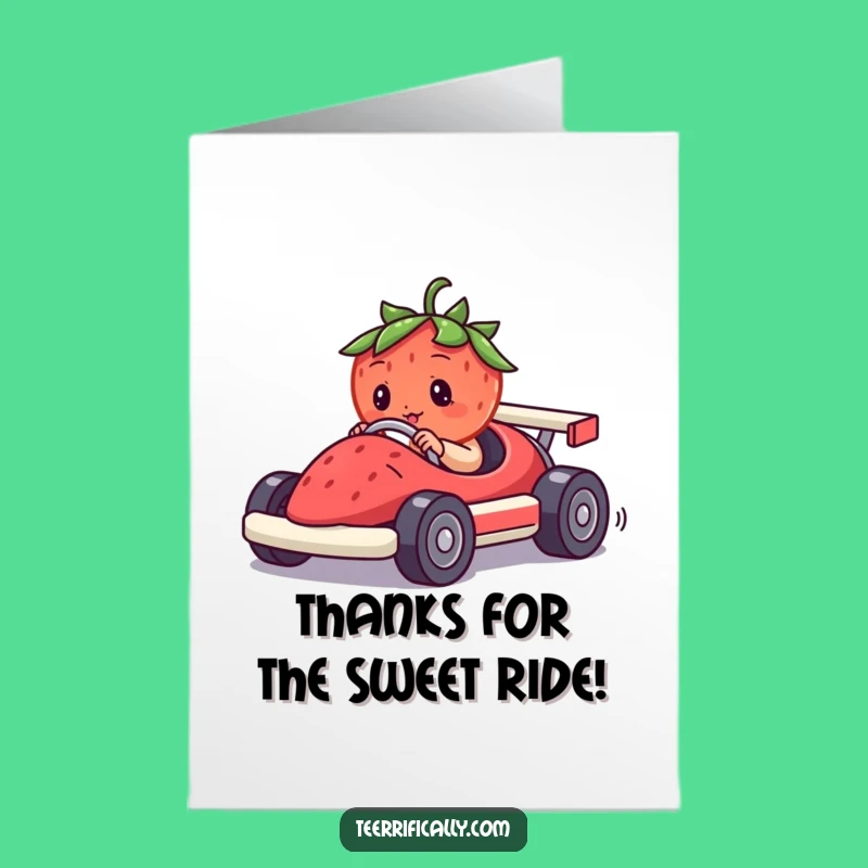 Free Printable Thank You Card: Funny Strawberry Racer for a Grateful Downloadable Gift