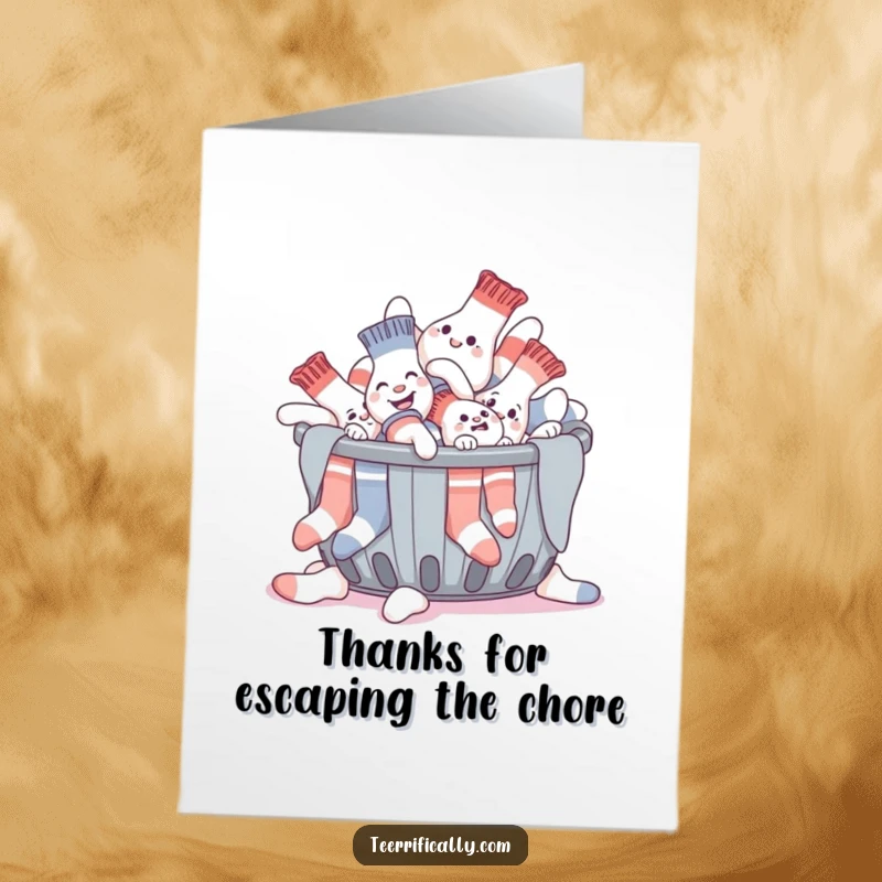 Funny Free Printable Thank You Card: A pair of socks thanks you for rescuing them from the laundry basket.